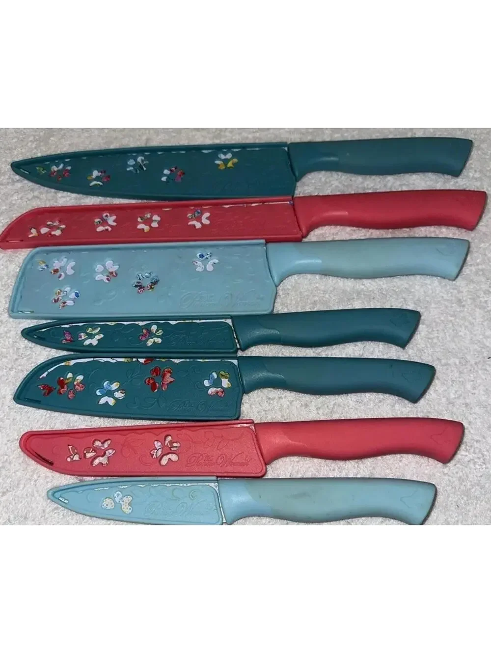 Pioneer Woman 7 Piece Knife Set with Covers - Floral Design All in Exc Condition